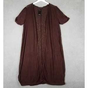 NEW Torrid 2/ 2X Cardigan Slub Duster Ruched Short Sleeves Brown Sheer Casual